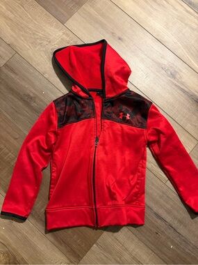 Under Armour Red and Black Kids' Hooded Full-Zip Jacket